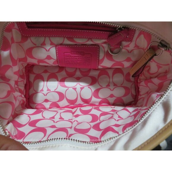 COACH 2004 Hampton Mini Weekender White silky canvas tote & pink leather trim [ - Picture 5 of 12